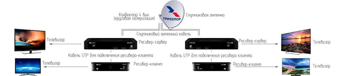 Подключение двух приемников триколор Система Триколор на 4 телевизора UHD 4K GS B622L/C593 Официальный дилер Триколор