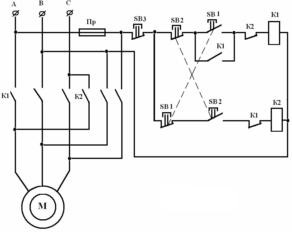 Подключение двух пускателей реверсивного Реверсивная схема подключения электродвигателя