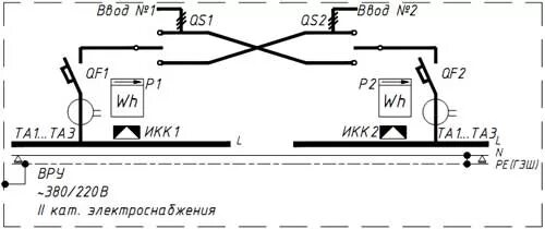 Подключение двух рубильников Проектирование ВРУ