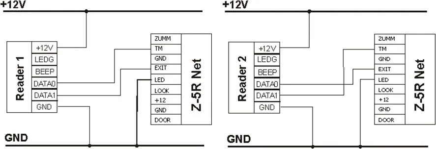 Подключение двух считывателей к одному входу контроллера Схема z5r net