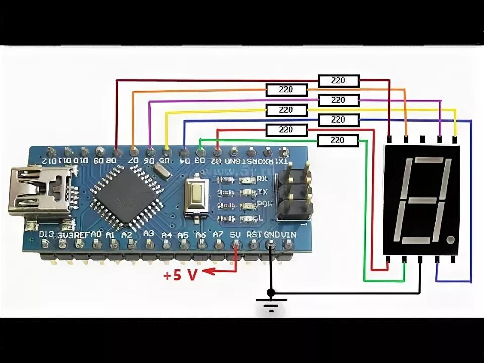 Подключение двух семисегментных индикаторов к arduino Подключение семисегментного индикатора к Arduino Nano 3.0 - YouTube