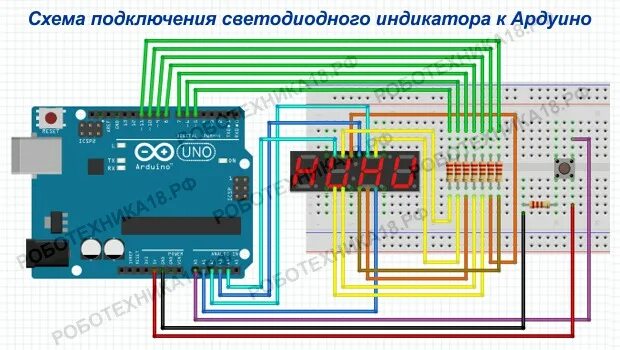 Подключение двух семисегментных индикаторов к arduino Arduino подключение 4 разрядного 7 сегментного индикатора РобоТехника18