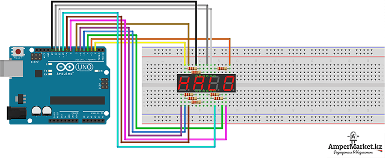 Подключение двух семисегментных индикаторов к arduino Пример 9. Четырехразрядный 7-сегментный индикатор База знаний