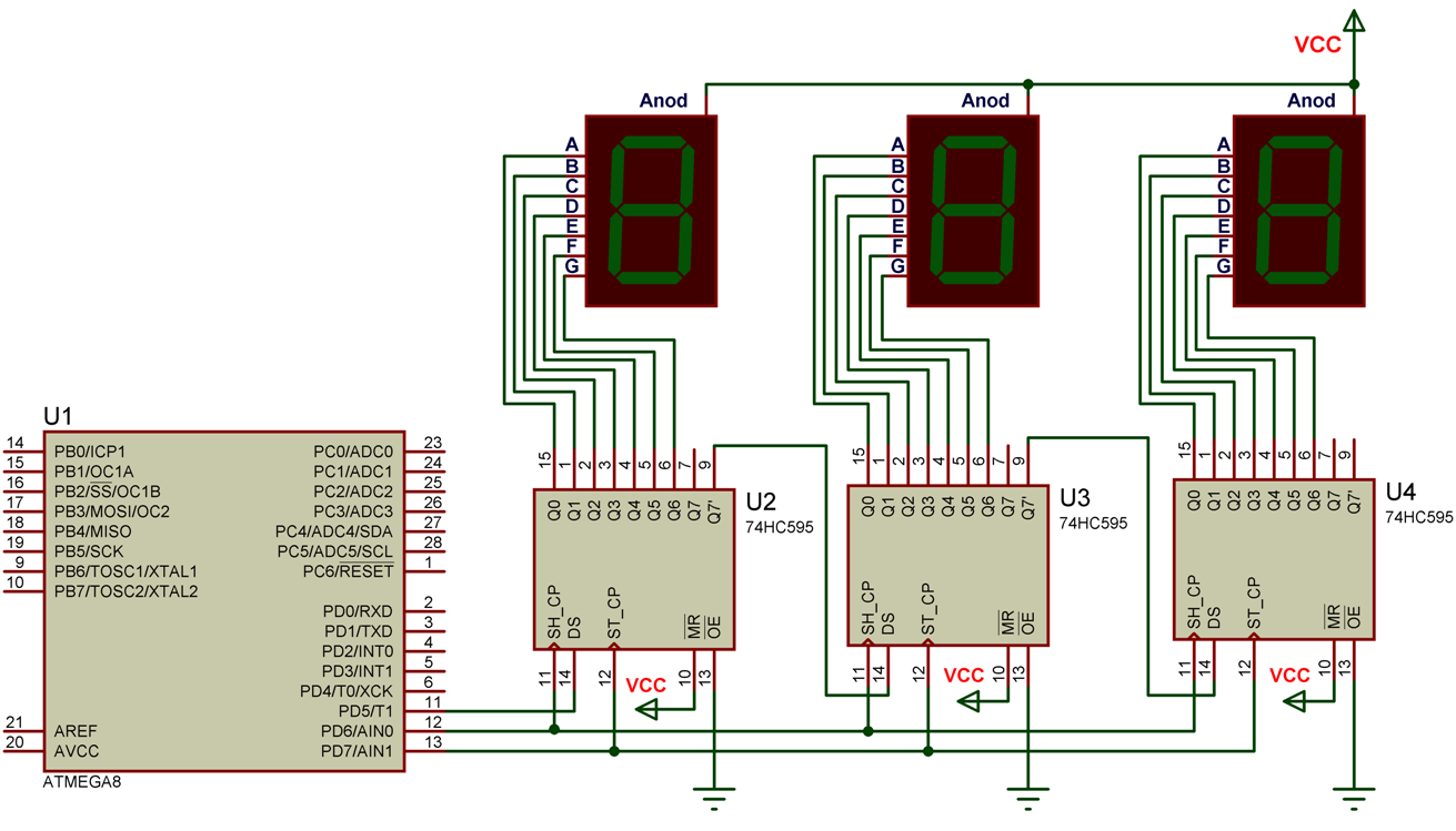 Подключение двух семисегментных индикаторов к arduino Подключение семисегментного индикатора через 74hc595. Статическая индикация. - К