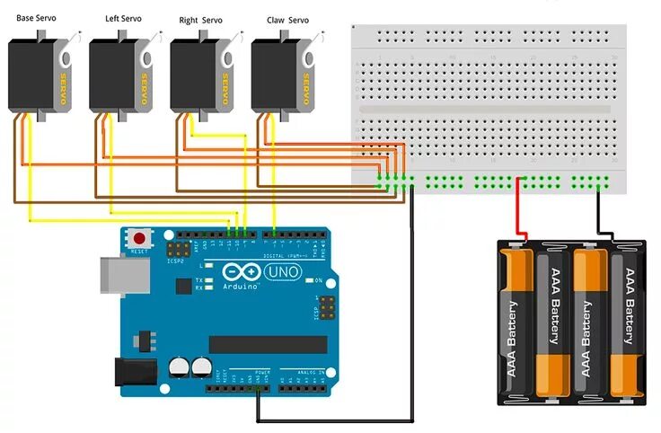 Подключение двух сервоприводов Servo Arduino Wiring Diagram