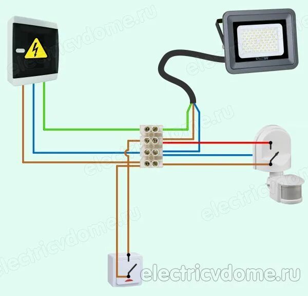 Подключение двух светодиодных прожекторов Подключение светодиодного прожектора Home electrical wiring, Diy electrical, Ele