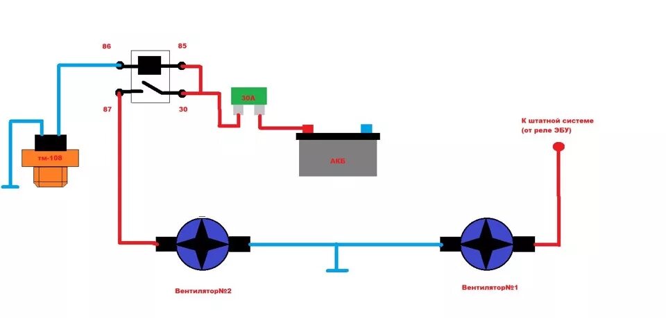 Подключение двух вентиляторов охлаждения на ниву Установка вентиляторов охлаждения 21214(схема). - Lada 21093, 1,6 л, 1997 года э