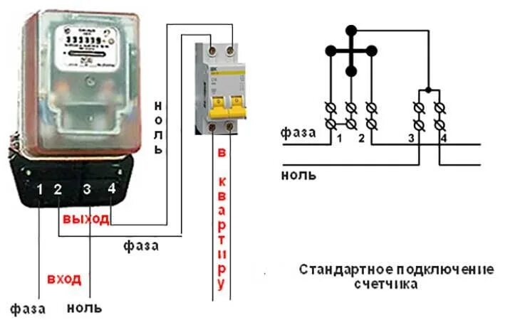 Подключение двухфазного счетчика электроэнергии Подключение однофазного электросчетчика - схема подключения