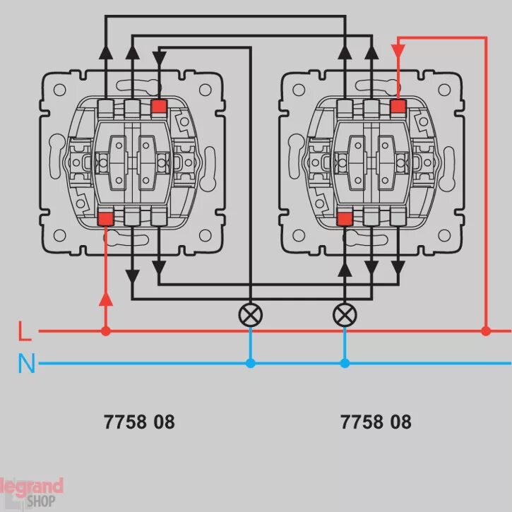 Подключение двухклавишного проходного выключателя lexman 775808 механизм выключателя 2-кл проходного Galea Life. Розетки, выключатели лег