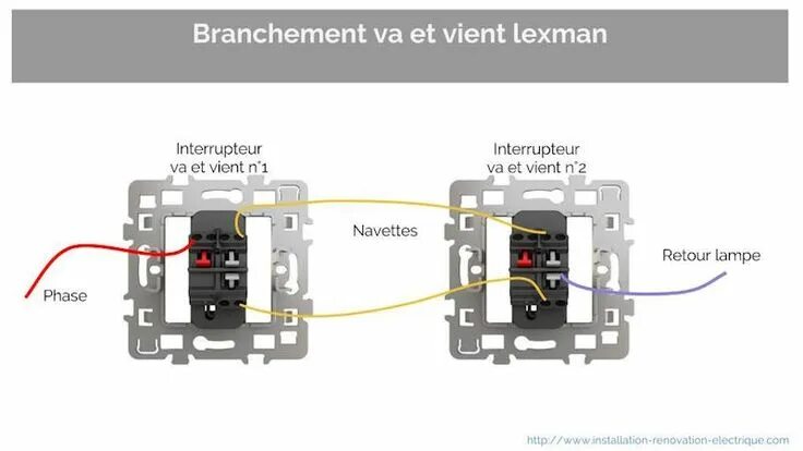 Подключение двухклавишного выключателя lexman va-et-vient lexman Schéma électrique, Electrique, Va et vient electrique