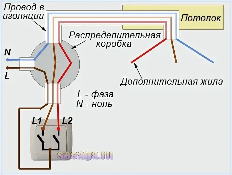 Подключение двухклавишного выключателя трехжильным кабелем Как подключить люстру. Инструкция Для дома, для семьи Для дома, для семьи