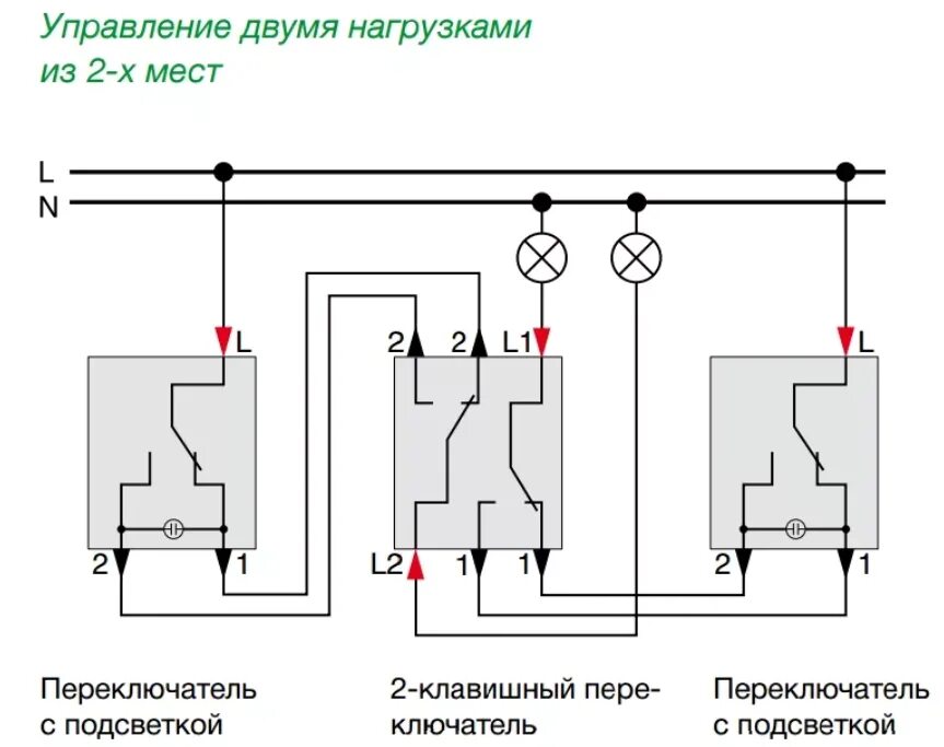 Подключение двухклавишных проходных переключателей с трех точек Переключатель с трех мест фото - DelaDom.ru