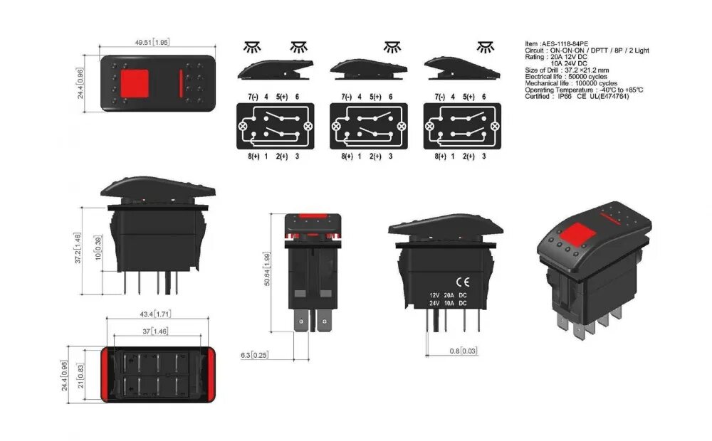 Подключение двухпозиционной кнопки Переключатель трехпозиционный ON-ON-ON 12В/20А 8Р с подсветкой 2-х положений AES