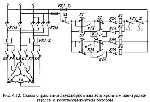 Подключение двухскоростного асинхронного двигателя схема Типовые схемы разомкнутых систем управления электродвигателями " Ремонт Строител