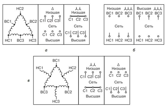 Подключение двухскоростного трехфазного двигателя Схемы включения асинхронных электродвигателей. Включение трехфазного электродвиг