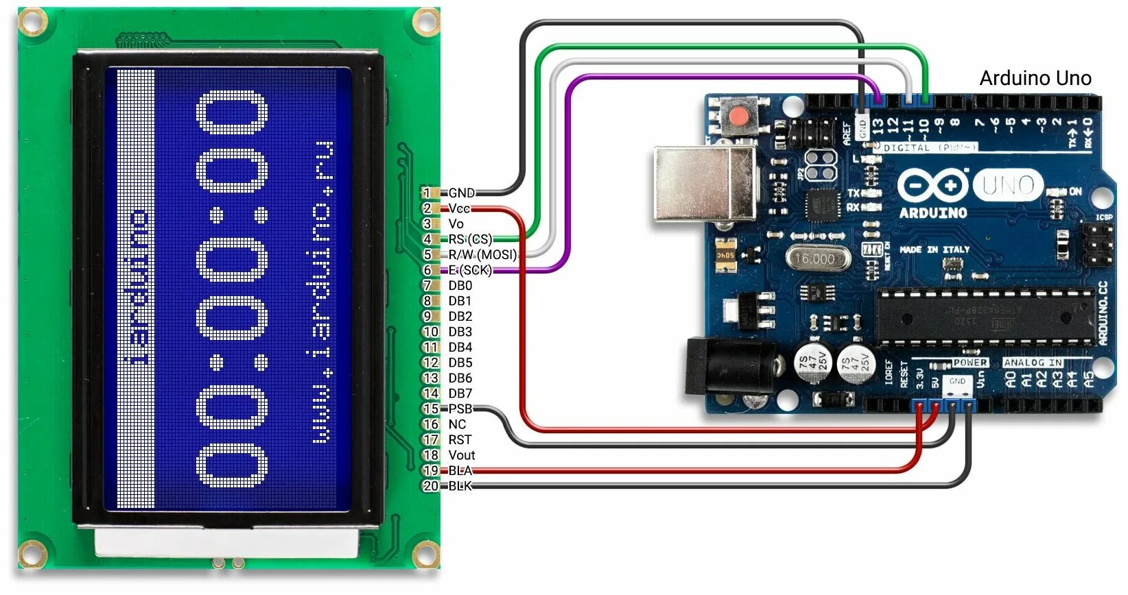 Подключение экрана датчика Arduino графический LCD 128X64 с подсветкой WM-G1206A - Радиодетали и электронны