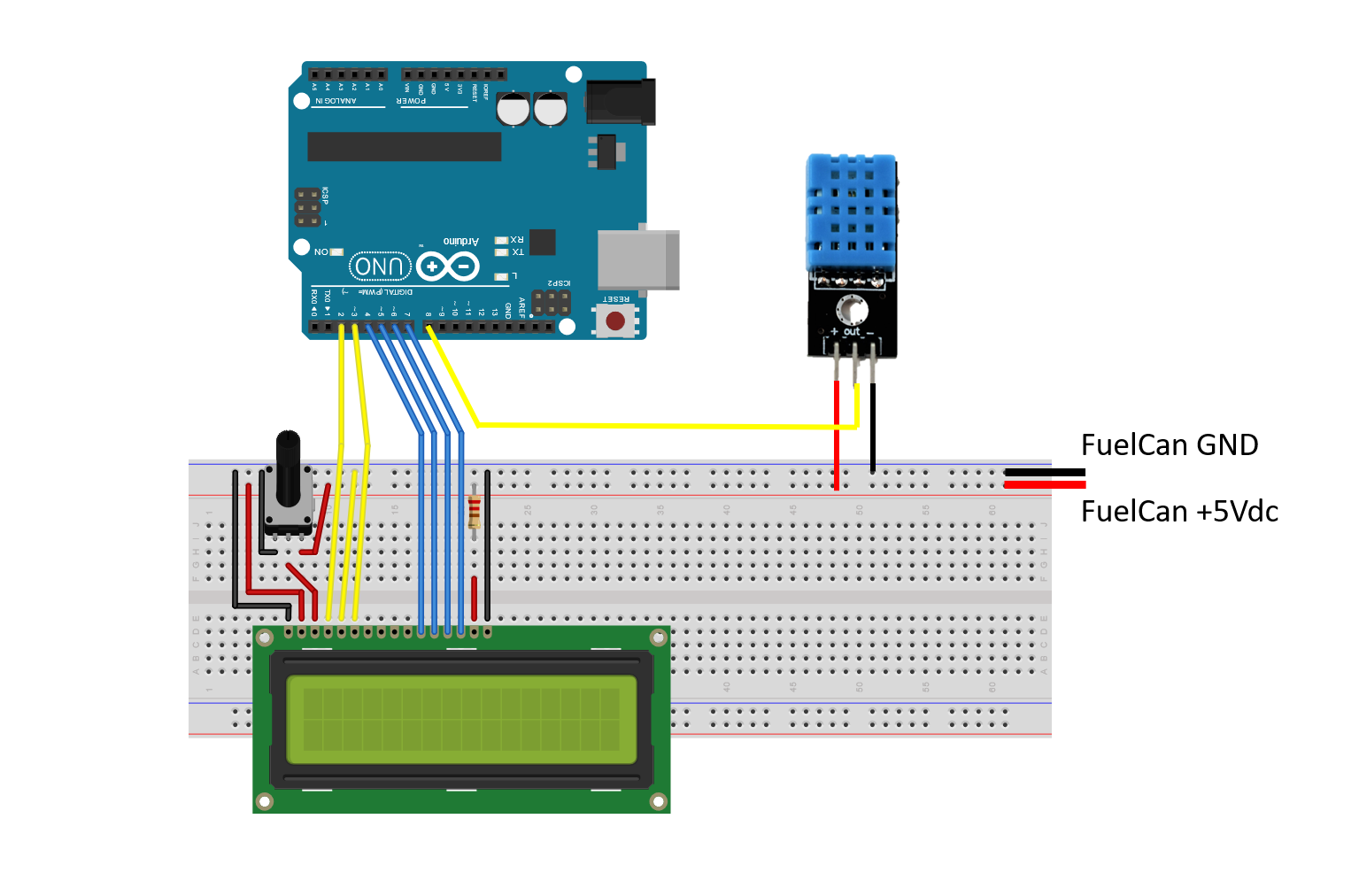 Подключение экрана датчика Displaying Temperature and Humidity on an LCD - Arduino Project Hub