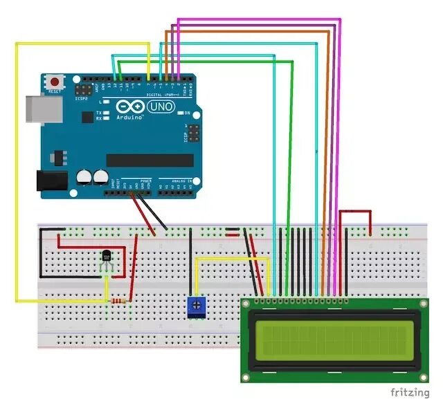 Подключение экрана датчика Ардуино термометр на основе Uno и модуля DS18B20