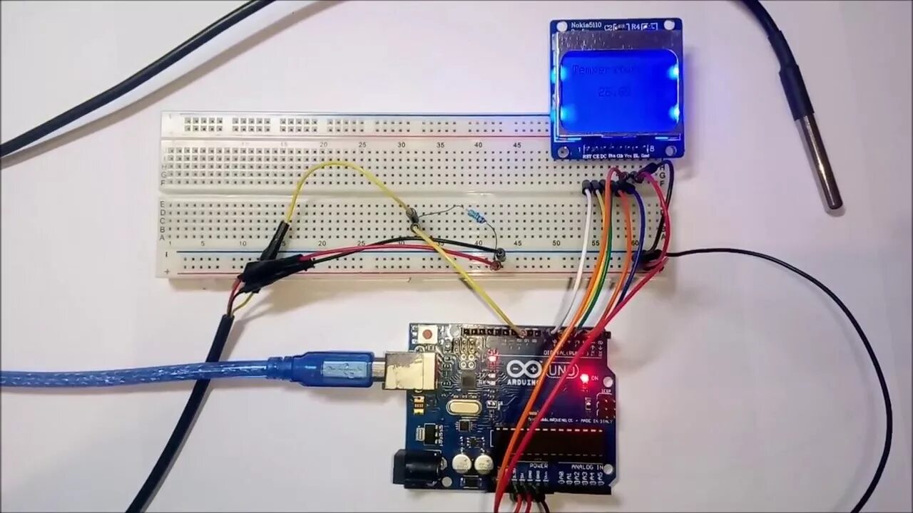 Подключение экрана датчика Вывод температуры DS18B20 на дисплей Nokia 5110 - YouTube