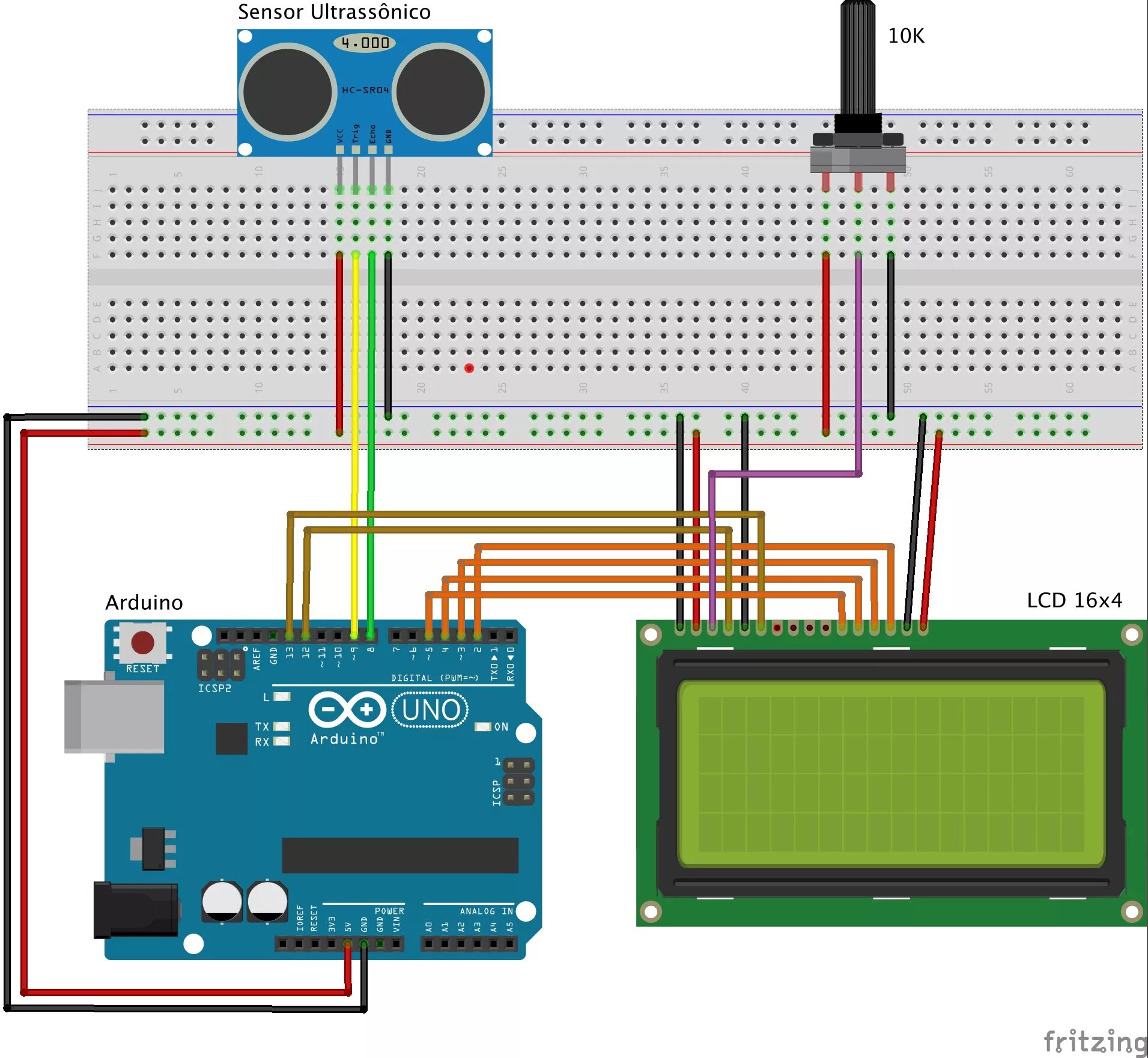 Подключение экрана датчика Diagrama : Arduino com sensor ultrassônico e display LCD - Fazedores