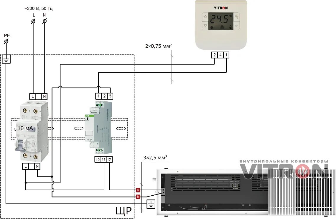 Подключение электрического конвектора ресси Конвектор Vitron ВКВЭ.90.260.6ТР электрический встраиваемый в пол Витрон Купить 