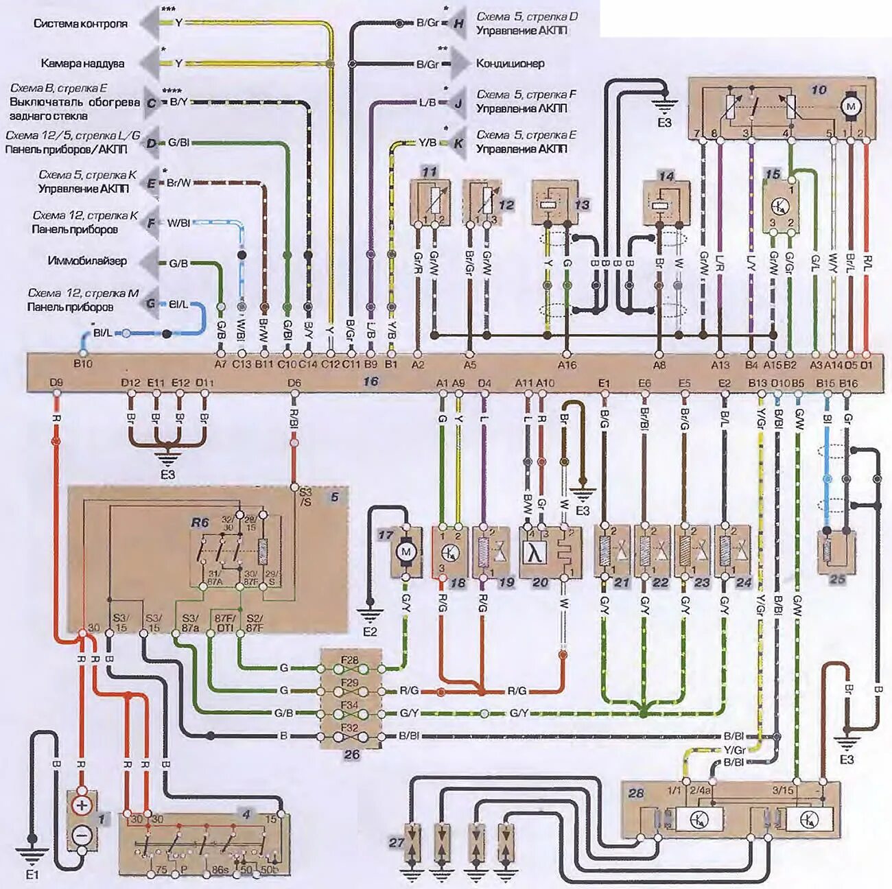 Подключение электрического отопителя audi a4 b6 Scheme 2. M3.2 Motronic fuel injection system (models 1.6 and 1.8 l) (Audi A4 B5