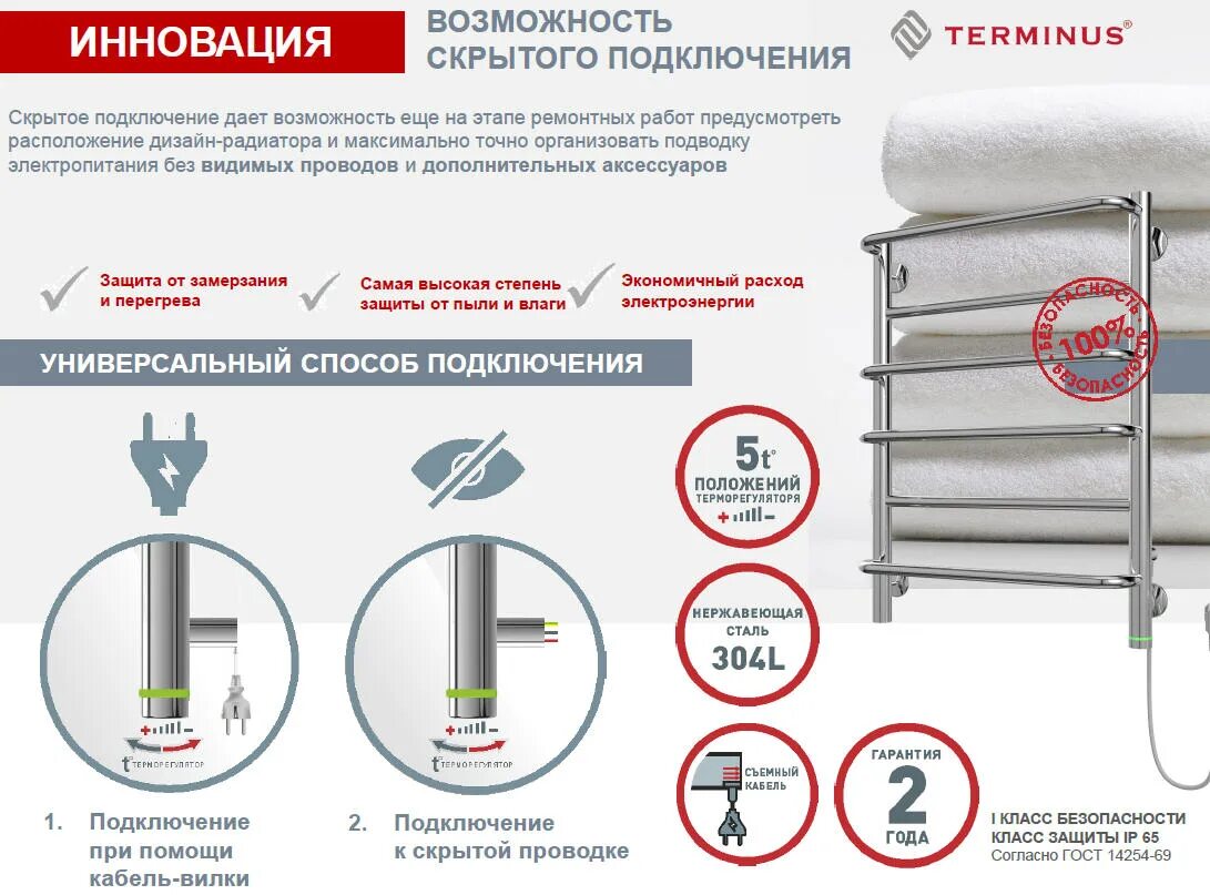 Подключение электрического полотенцесушителя скрытым способом Полотенцесушитель электрический Terminus Сицилия, П12, ширина 50 см, высота 99,3