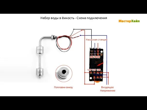 Подключение электрического поплавка Здравствуйте. Помогите пожалуйста разобраться. Есть задача, недопустить затоплен