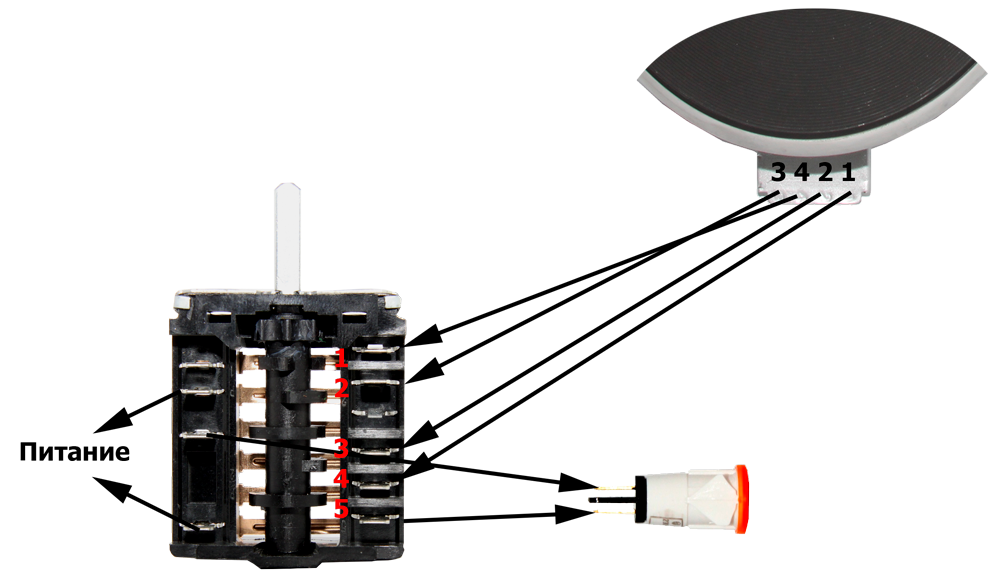 Подключение электрической конфорки с 4 контактами Подключение переключателя к конфорке в электроплитах