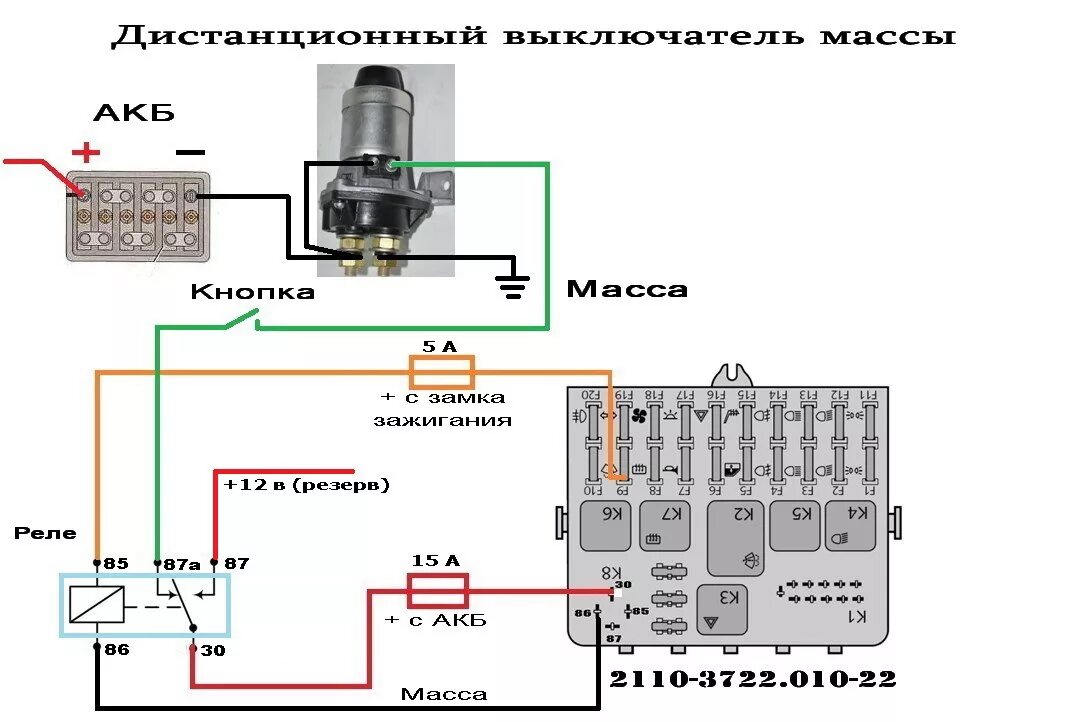 Подключение электрической массы Дистанционный выключатель массы с защитой. - Chevrolet Niva, 1,7 л, 2009 года эл