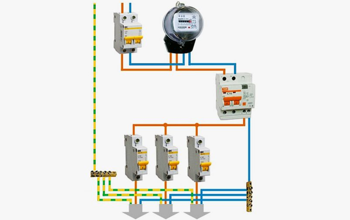Подключение электричества автомат схема Варианты подключения дифференциального автомата в однофазной сети Энергофиксик Д