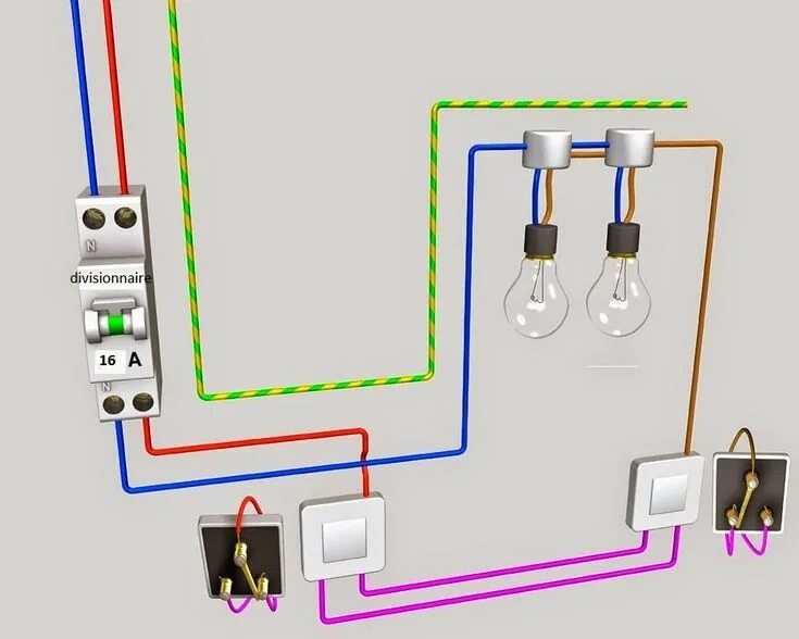 Подключение электричества свет raccordement montage va et vient deux lampes Electrical installation, Home elect