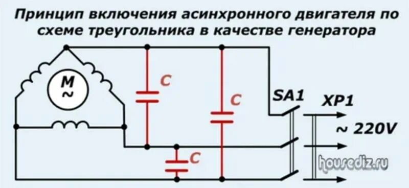 Подключение электродвигателя генератором Ответы Mail.ru: На этой схеме есть последовательно подключенные конденсаторы