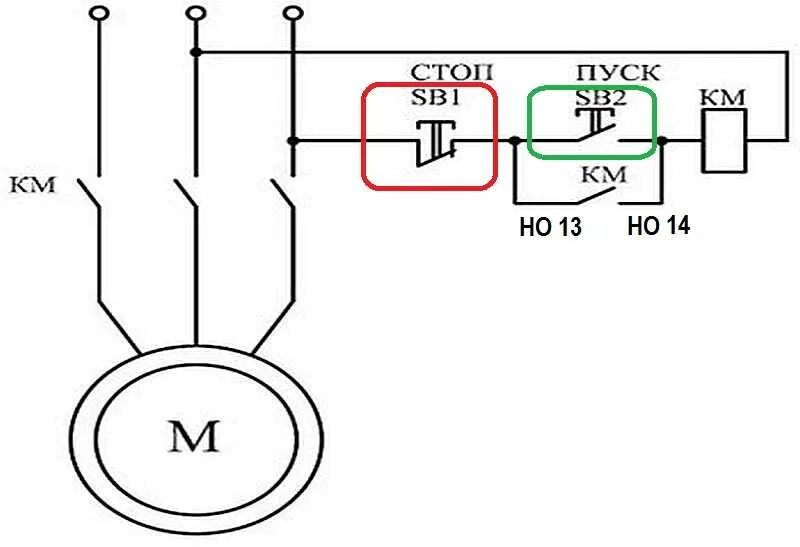 Подключение электродвигателя кнопкой пуск стоп схемы Схема магнитного пускателя с кнопками пуск и стоп фото Molot-Club.ru