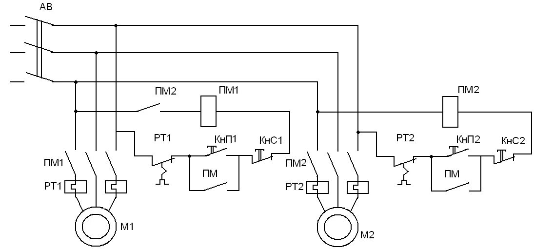 Подключение электродвигателя насоса Схема подключения двух электродвигателей