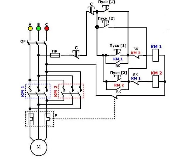 Схема магнитного пускателя с кнопками пуск и стоп HeatProf.ru