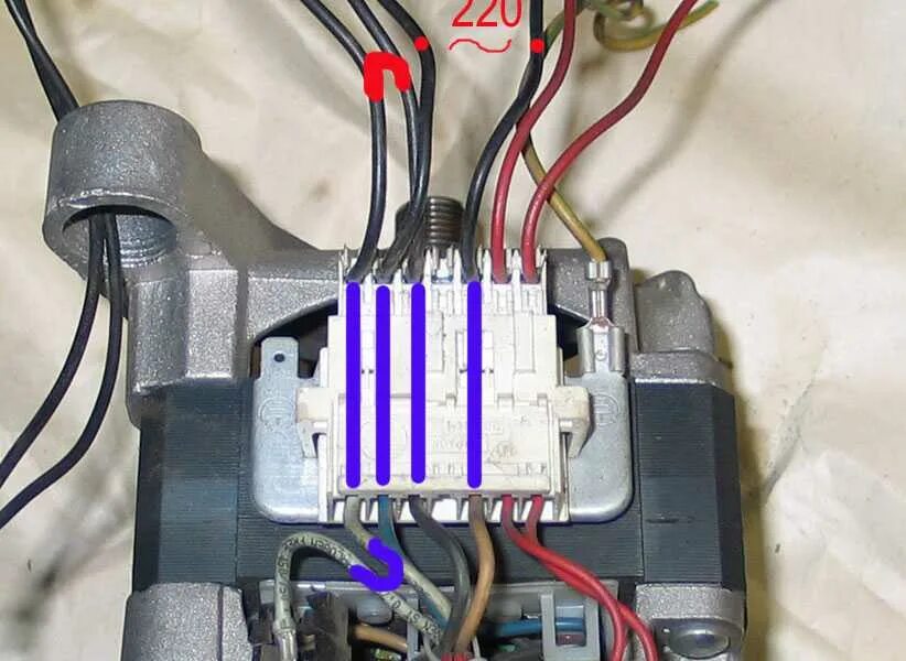 Подключение электродвигателя стиральной машины с 4 проводами Как подключить двигатель от стиральной машины к 220 напрямую фото - DelaDom.ru