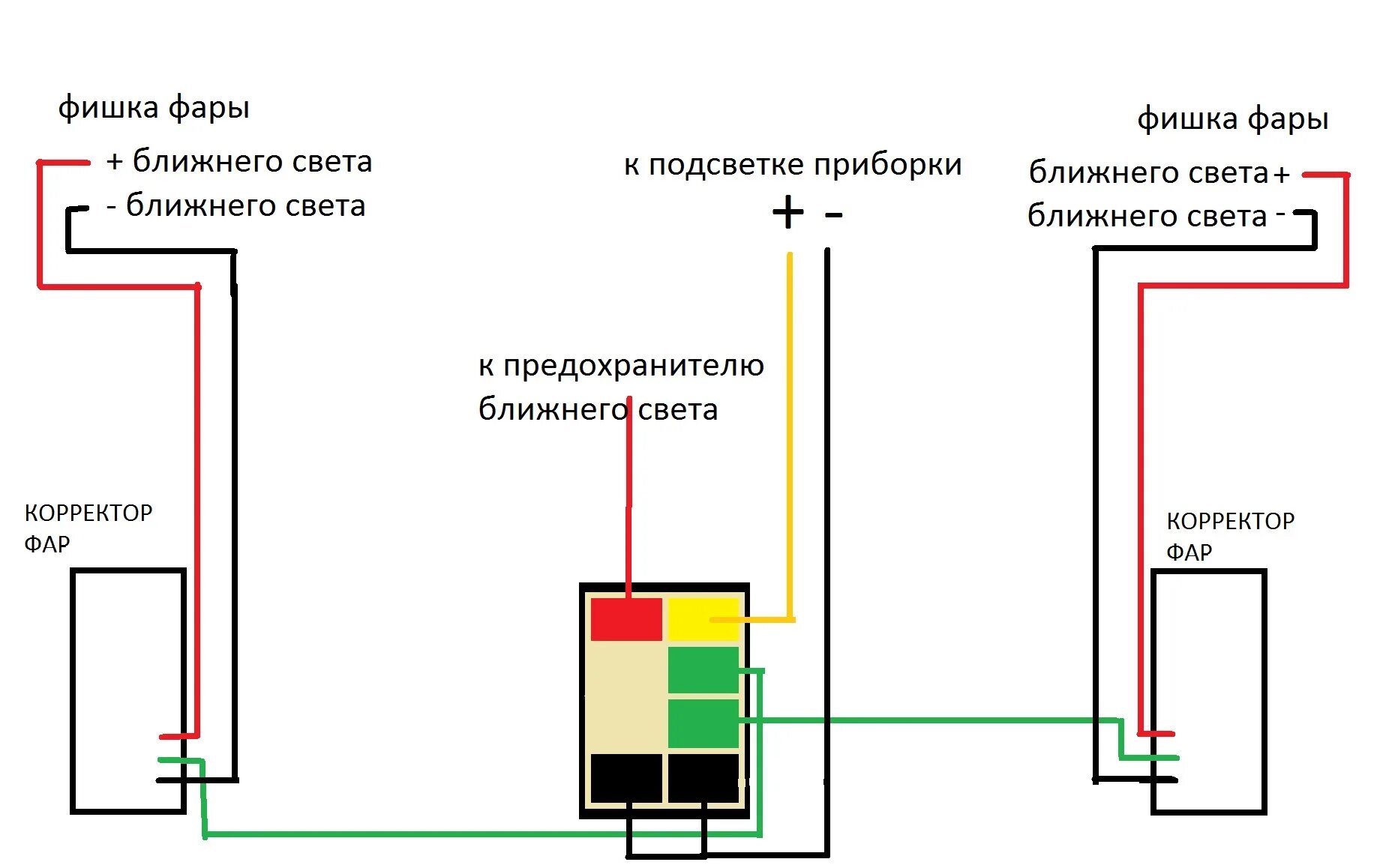 Подключение электрокорректора фар Установка и подключение кнопки электрокорректора фар от Mark2 110 - Lada 2106, 1