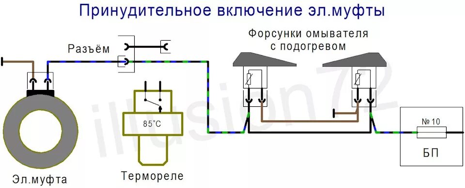 Подключение электромуфты камаз евро 3 Схема подключения эл.муфты вентилятора охлаждения двигателя - Mercedes-Benz 190 