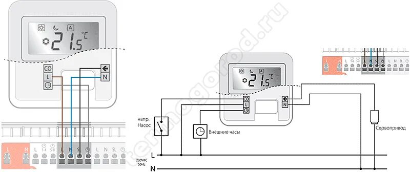 Подключение электронного котла Salus HTRS230 Проводной термостат суточный, 230V