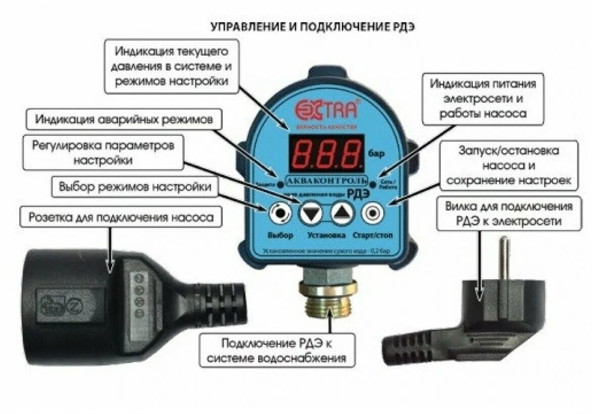 Подключение электронного реле давления Реле давления электронное EXTRA Акваконтроль РДЭ G1/2 (точность 5 %) - купить по