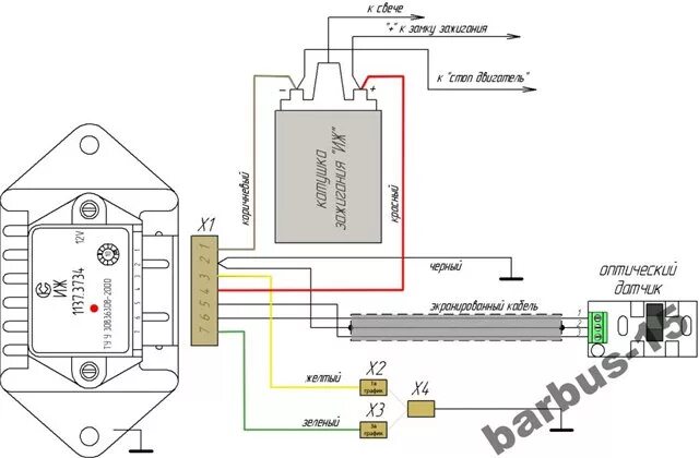 Подключение электронного зажигания иж схема Ответы Mail.ru: куда соединяются провода x2 и x3?