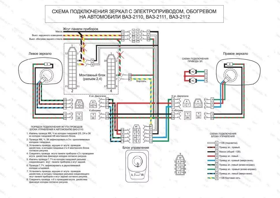 Подключение электрозеркал калина 1 схема Схемы подключения приорозеркал с электрорегулировкой, обогревом + поворотники - 