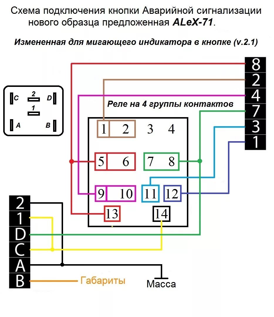 Подключение евро кнопки аварийки на ваз 2114 Тестовая схема для мигающего индикатора в кнопке - DRIVE2