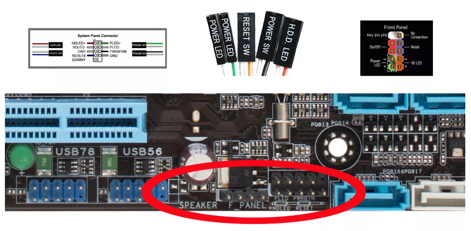 Подключение f панели на материнской System panel