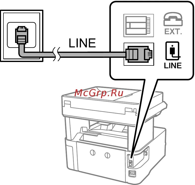 Подключение факса к компьютеру Epson M3180 85/267 Подключение принтера к телефонной линии