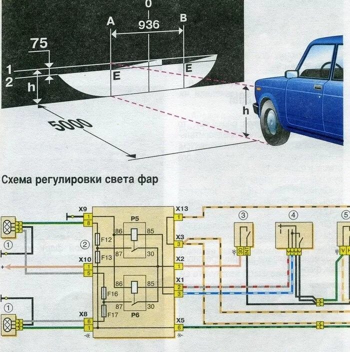 ВАЗ 2107 схема подключения ближнего и дальнего света фар