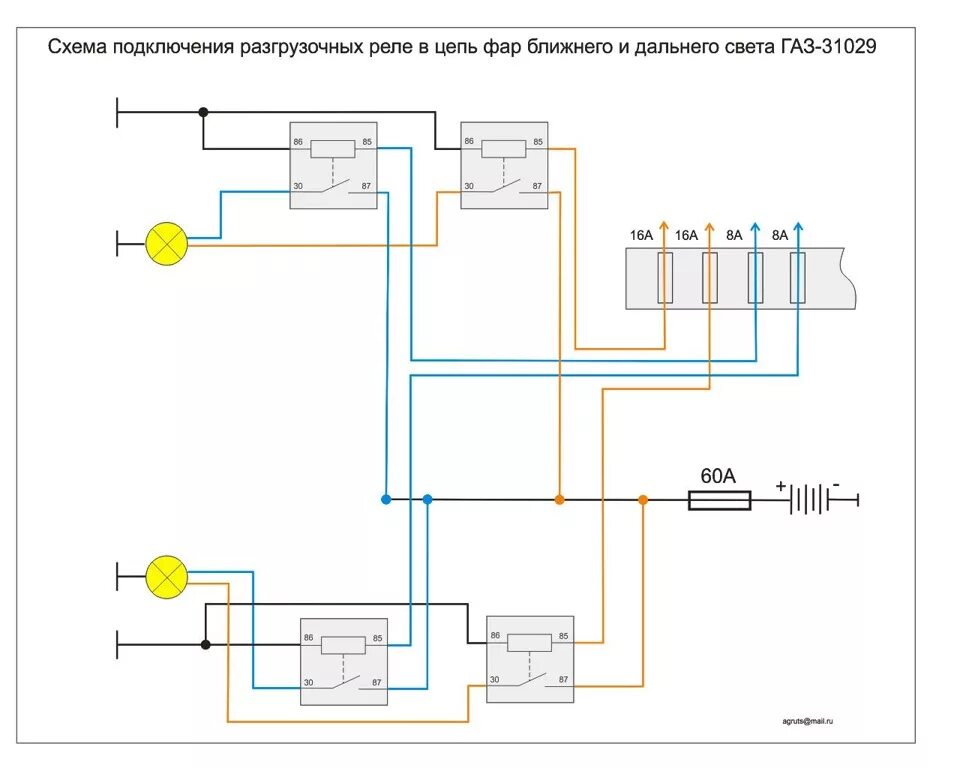 Подключение фар 3110 Картинки ЭЛЕКТРИЧЕСКАЯ СХЕМА ПОДКЛЮЧЕНИЯ ФАР