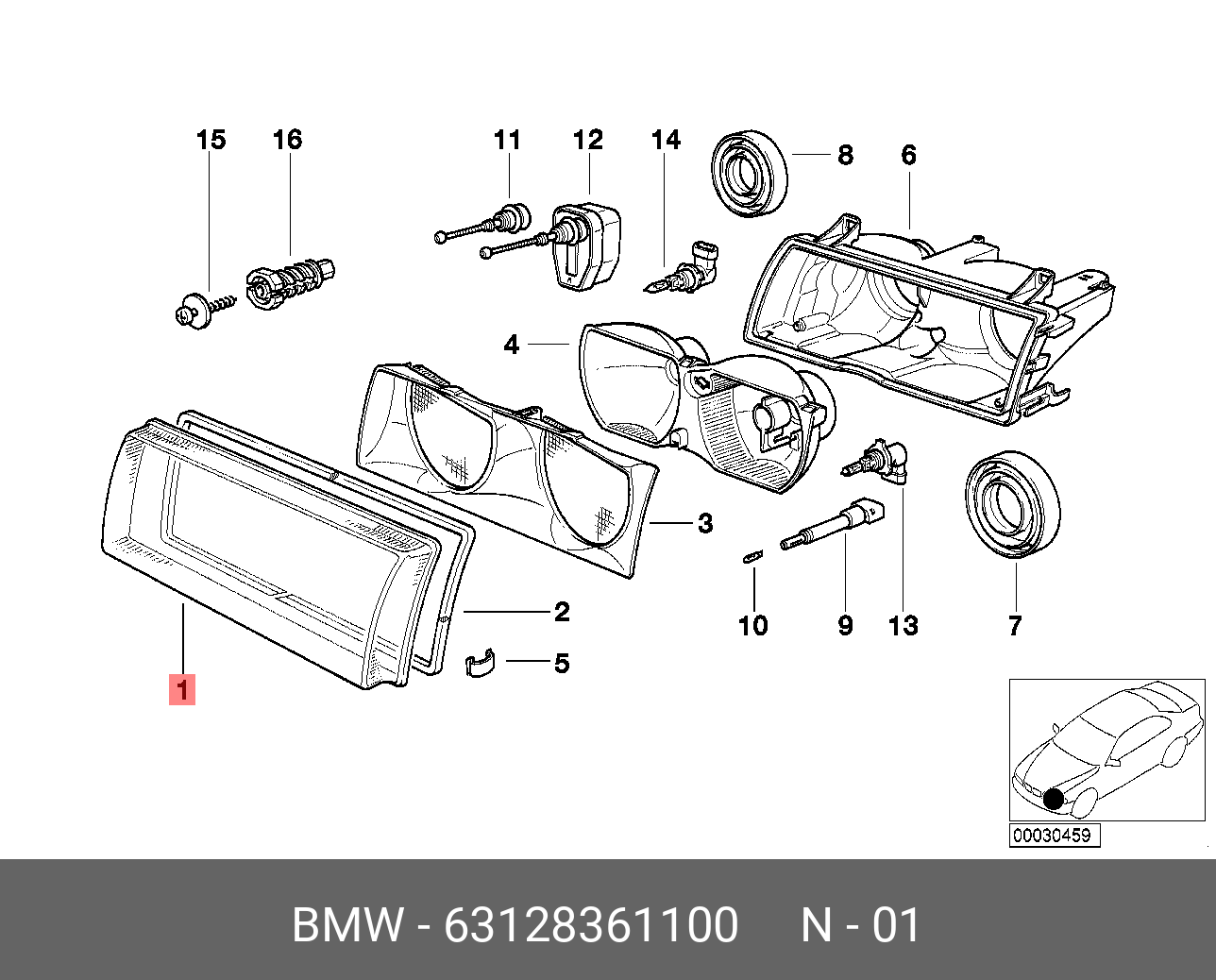 Подключение фар бмв е36 63 12 8 361 100 BMW Стекло фары