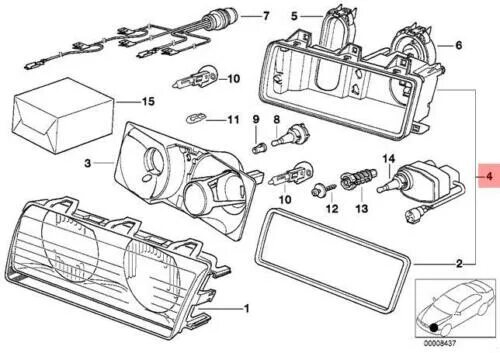 Подключение фар бмв е36 Genuine BMW E36 Cabrio Coupe Sedan Wagon Housing Left OEM 63121387297 eBay